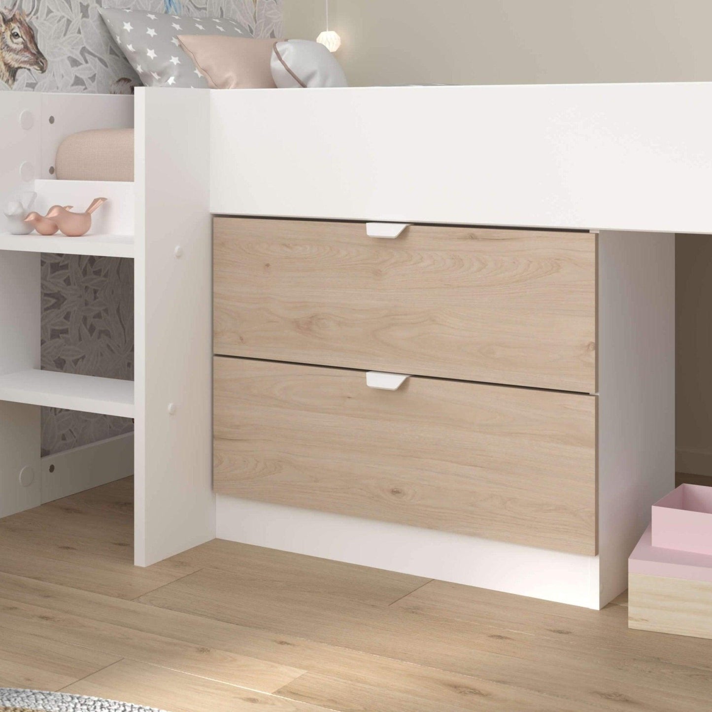 Tobo Mid Sleeper Bed with Slide & Drawers - Millie & Jones