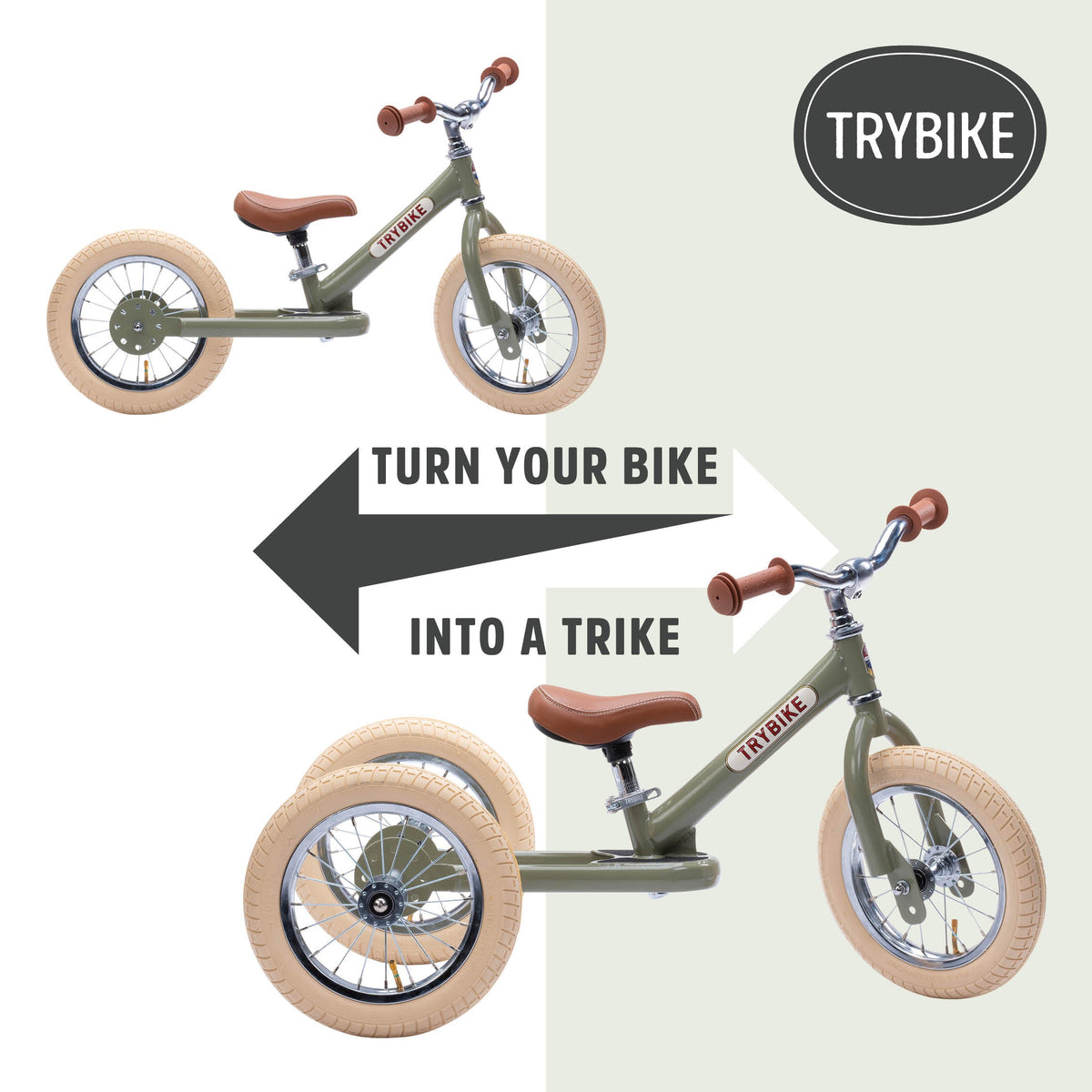 Trybike converts from a balance trike to a balance bike