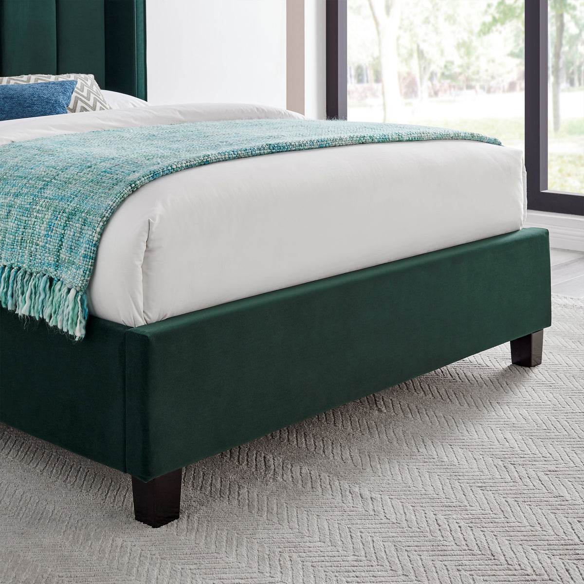 Valehaven Winged Velvet Bed Frame in Emerald Green – product view 4