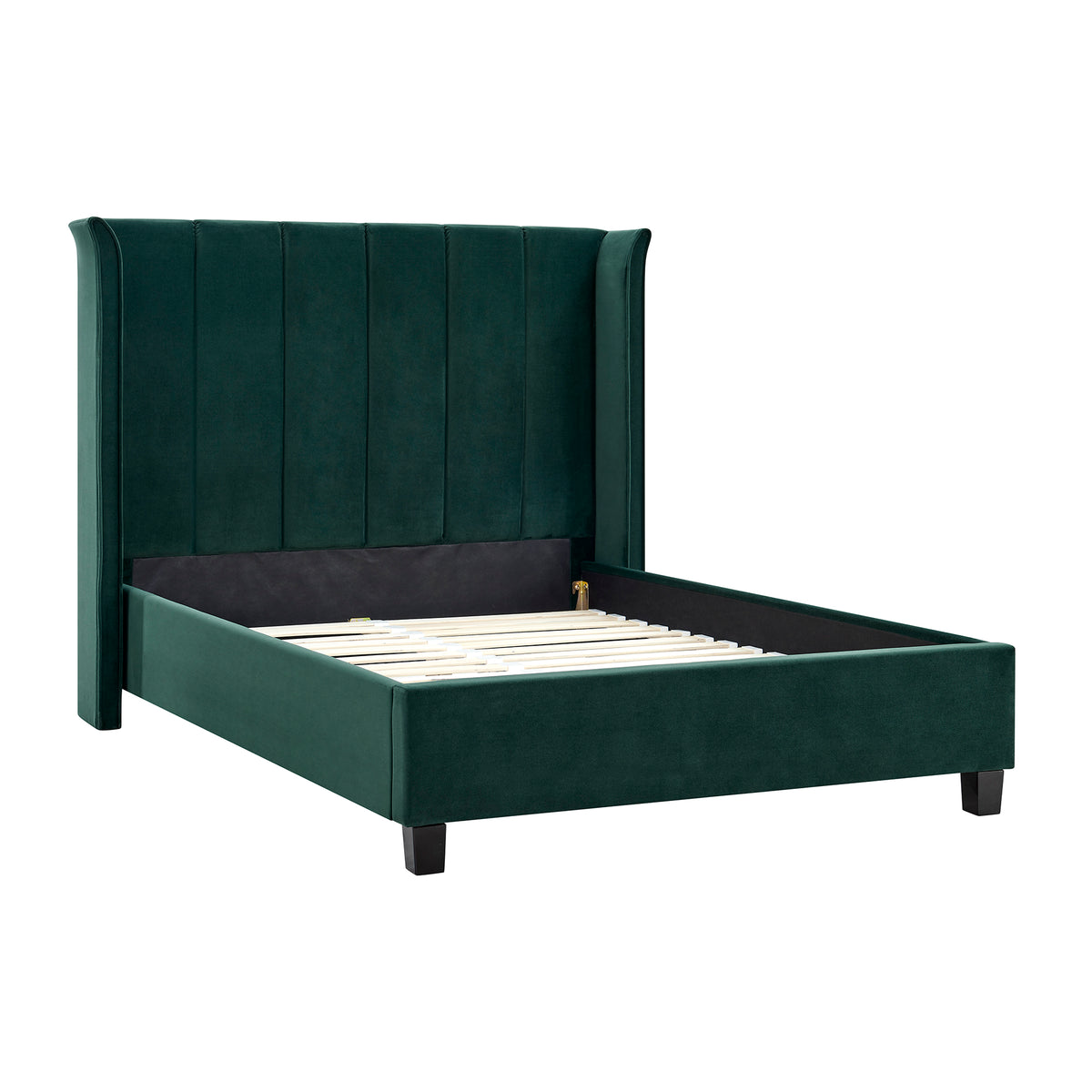 Valehaven Winged Velvet Bed Frame in Emerald Green – product view 6
