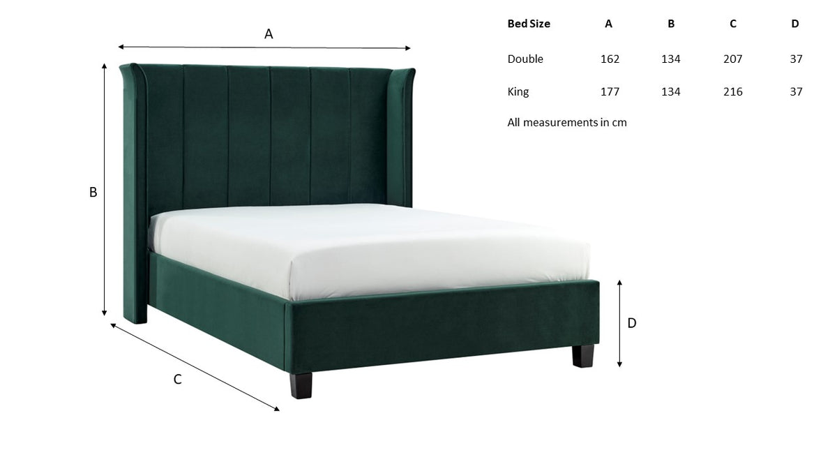 Valehaven Winged Velvet Bed Frame in Emerald Green – product view 8