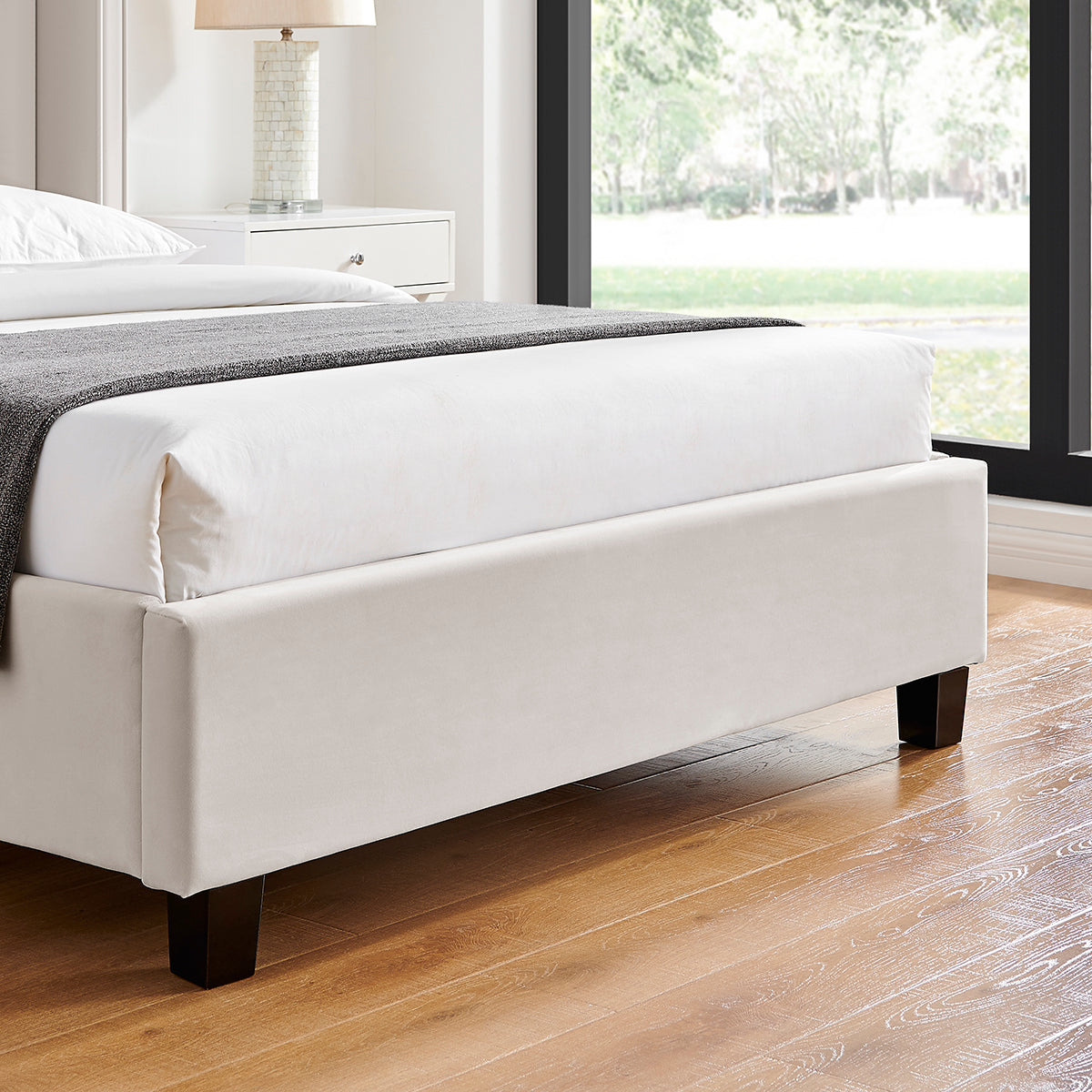 Valehaven Winged Velvet Bed Frame in Natural – product view 12
