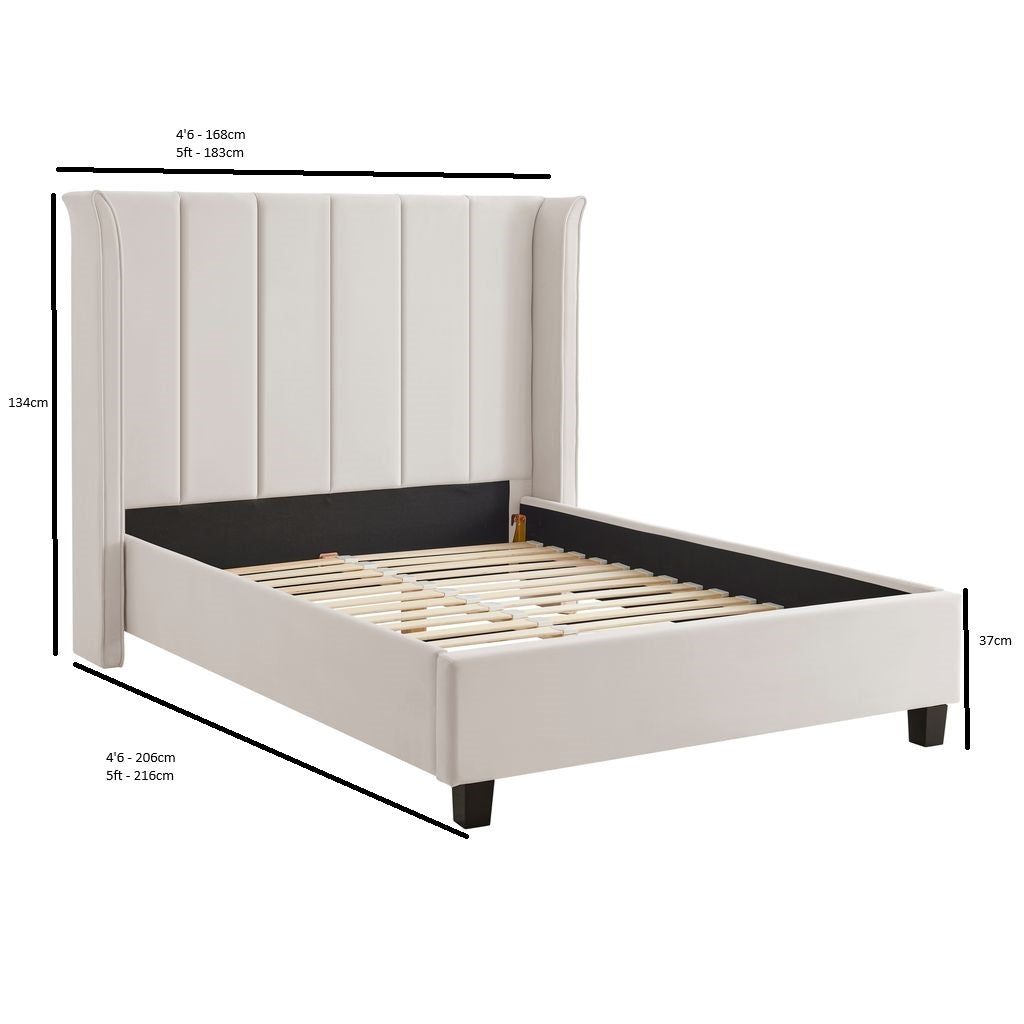 Valehaven Winged Velvet Bed Frame in Natural – product view 15