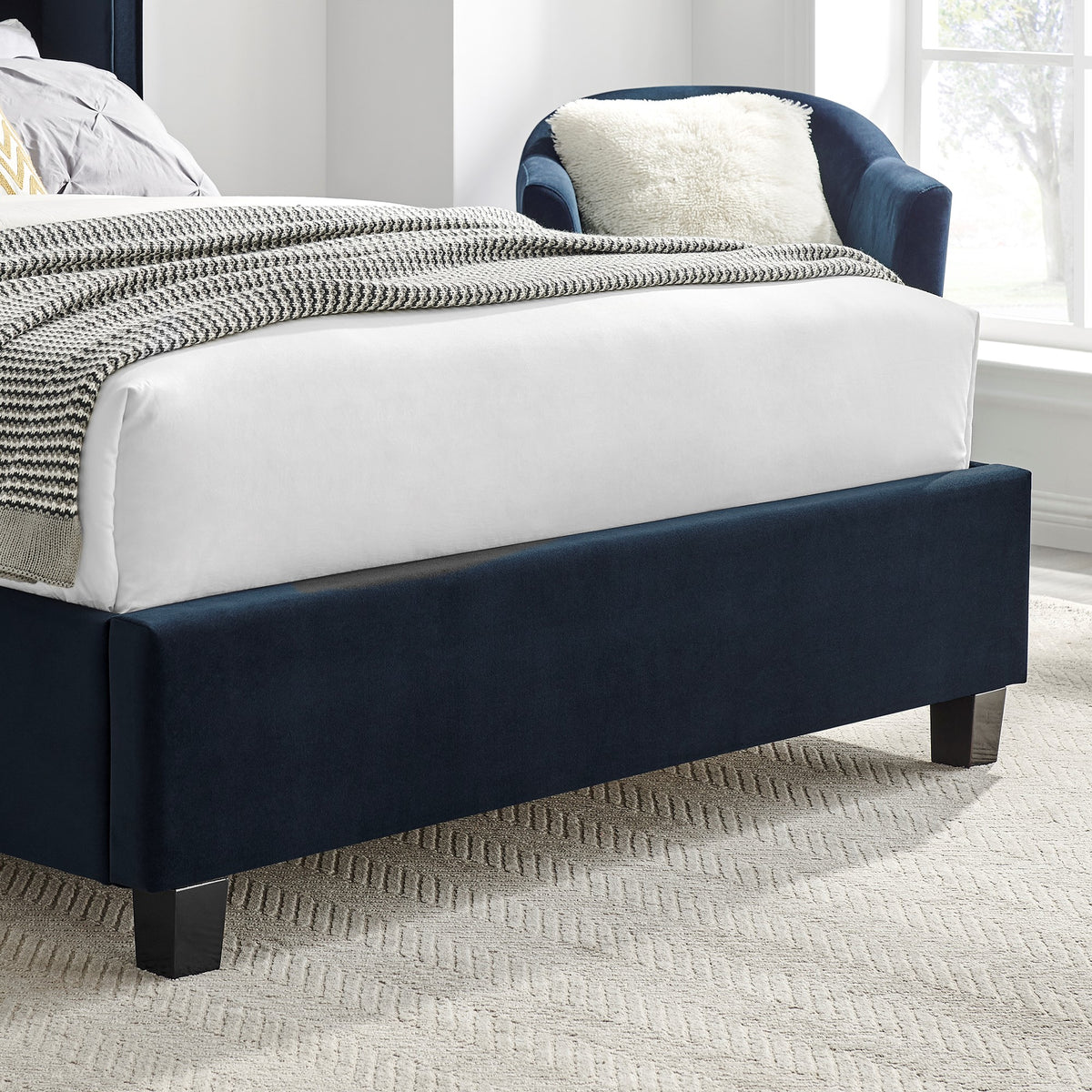 Valehaven Winged Velvet Bed Frame in Navy Blue – product view 19