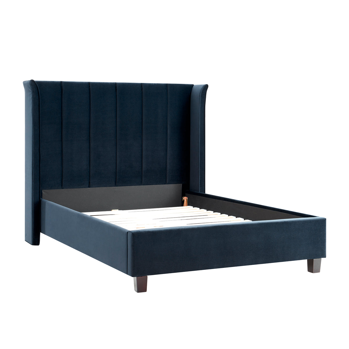 Valehaven Winged Velvet Bed Frame in Navy Blue – product view 21