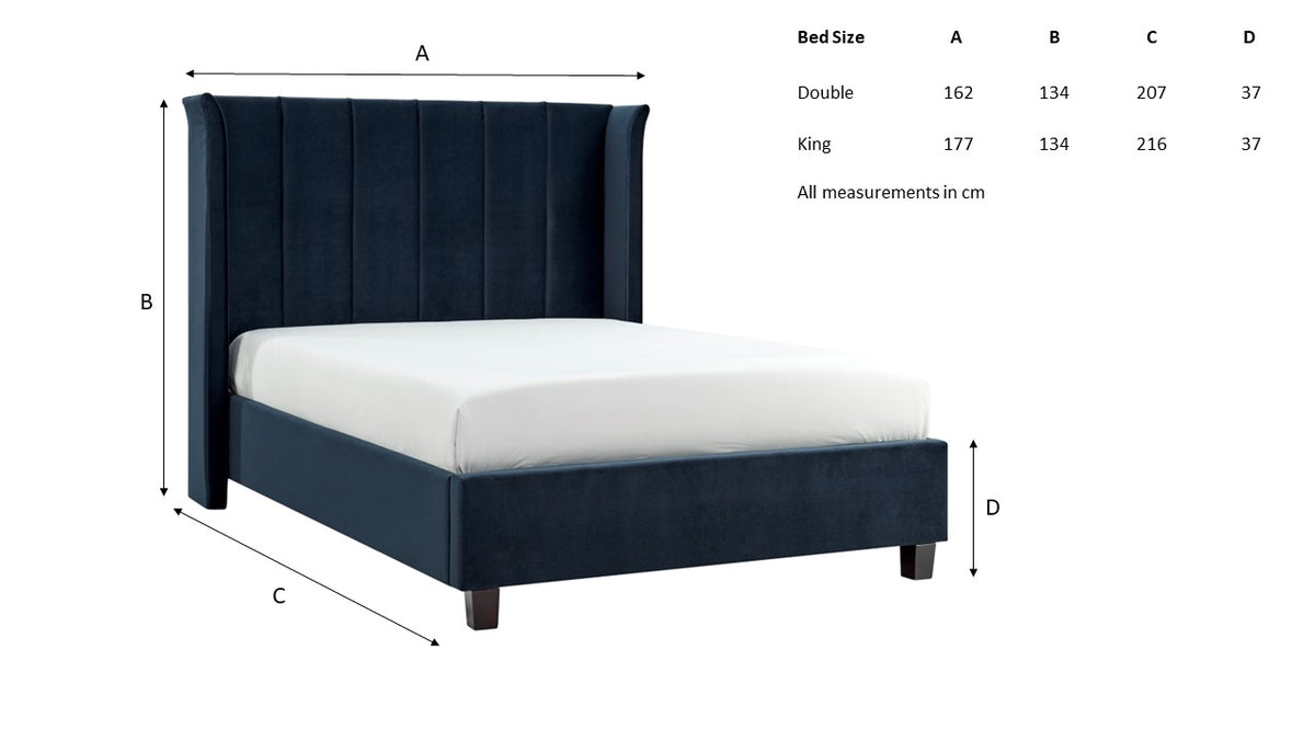 Valehaven Winged Velvet Bed Frame in Navy Blue – product view 23