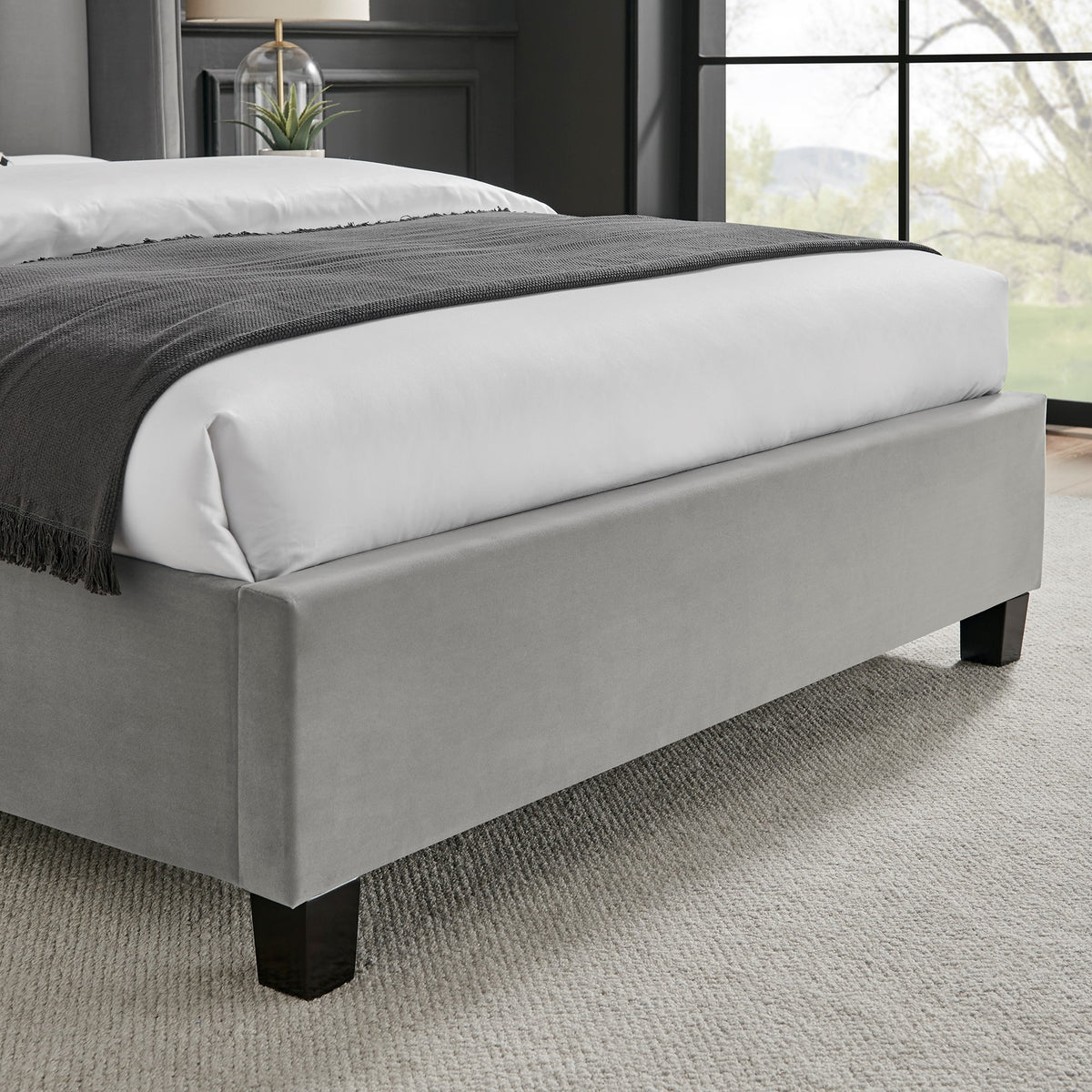 Valehaven Winged Velvet Bed Frame in Silver – product view 27