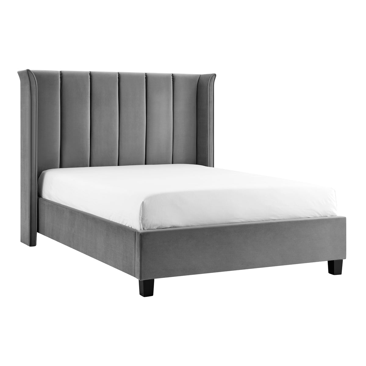 Valehaven Winged Velvet Bed Frame in Silver – product view 28