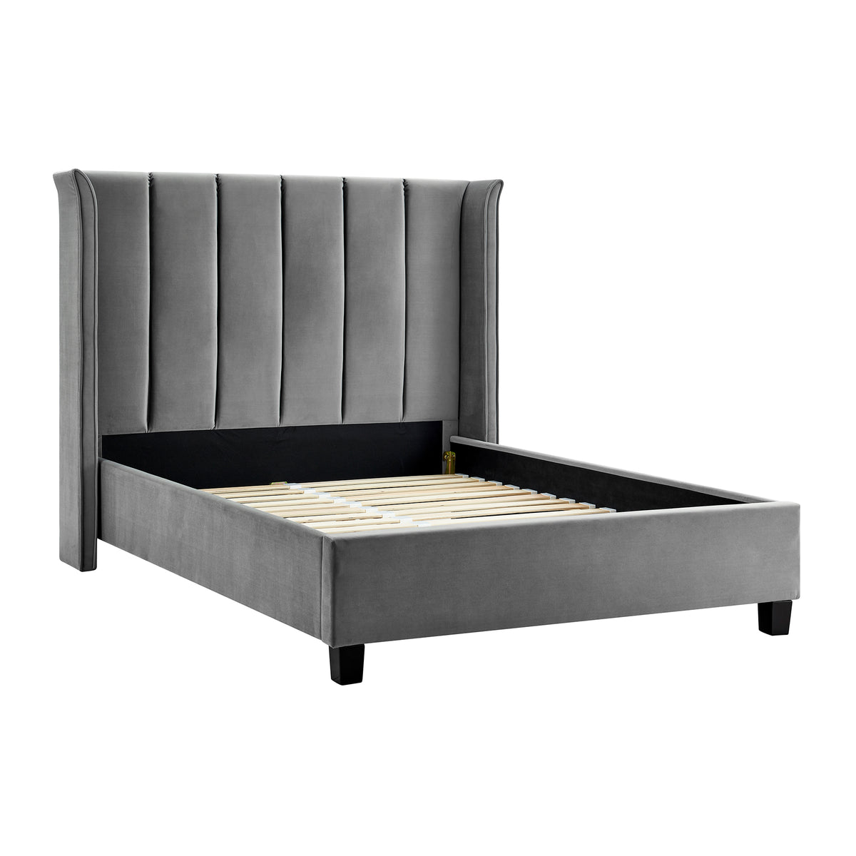 Valehaven Winged Velvet Bed Frame in Silver – product view 29