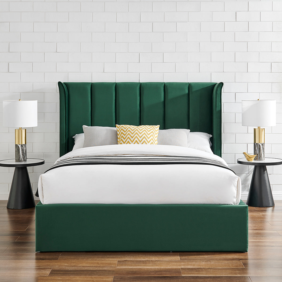 Valehaven Winged Velvet Ottoman Bed in Emerald Green – product view 3