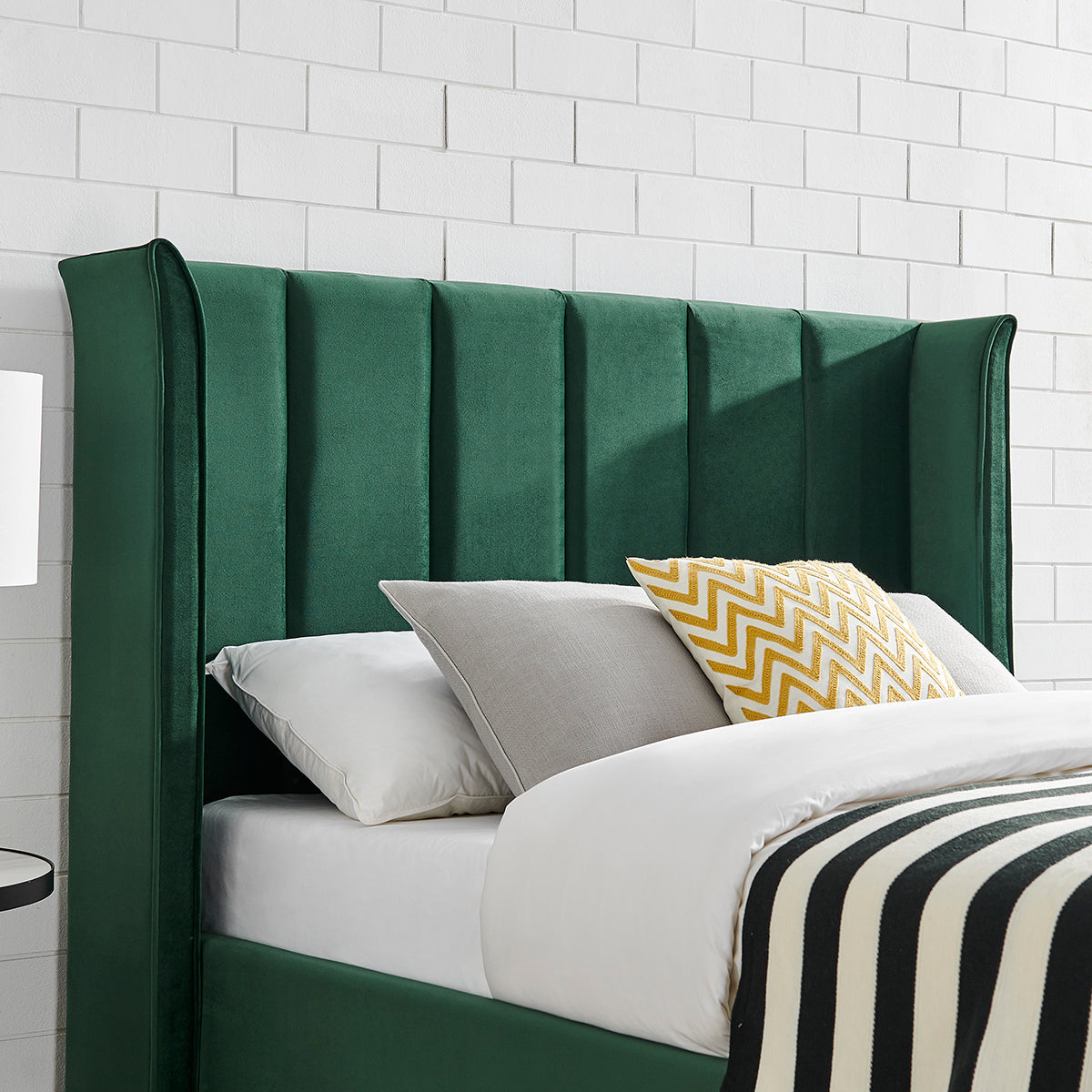 Valehaven Winged Velvet Ottoman Bed in Emerald Green – product view 4