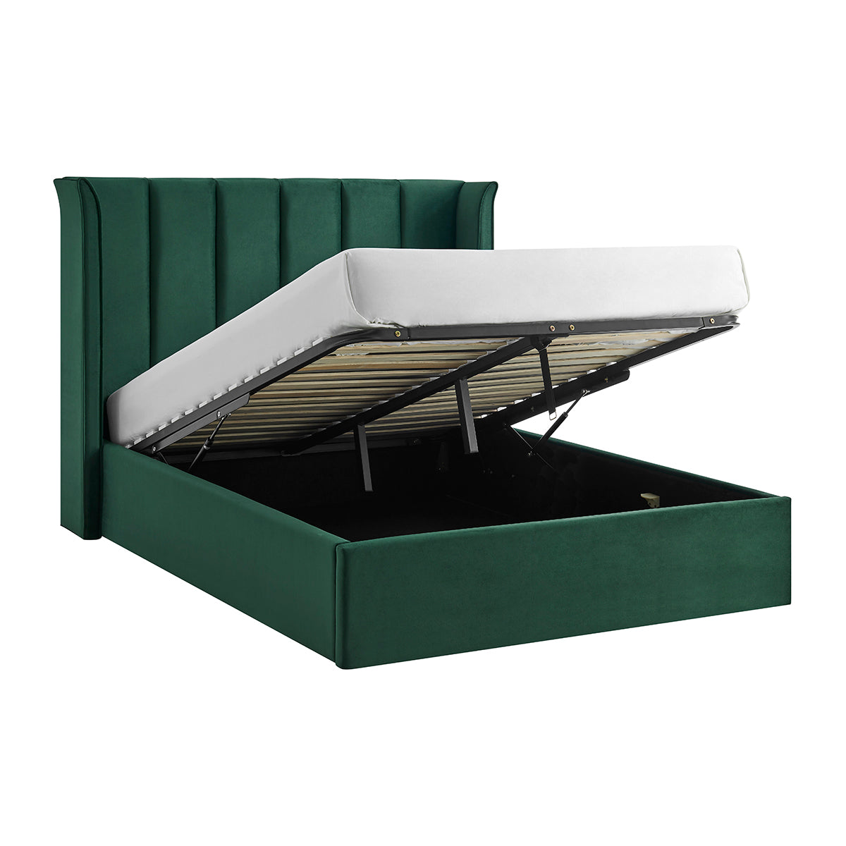 Valehaven Winged Velvet Ottoman Bed in Emerald Green – product view 6