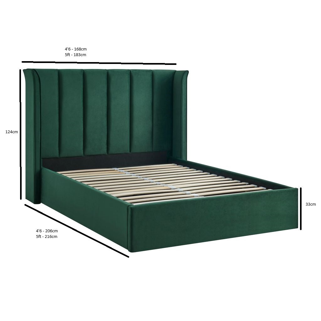 Valehaven Winged Velvet Ottoman Bed in Emerald Green – product view 9