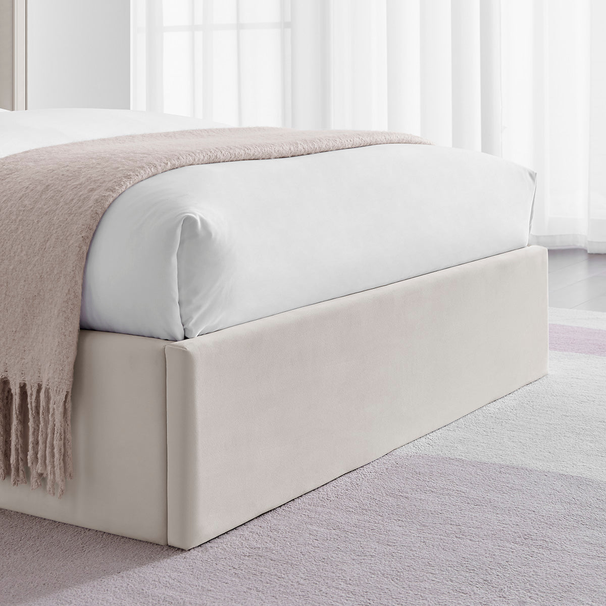 Valehaven Winged Velvet Ottoman Bed in Natural – product view 14
