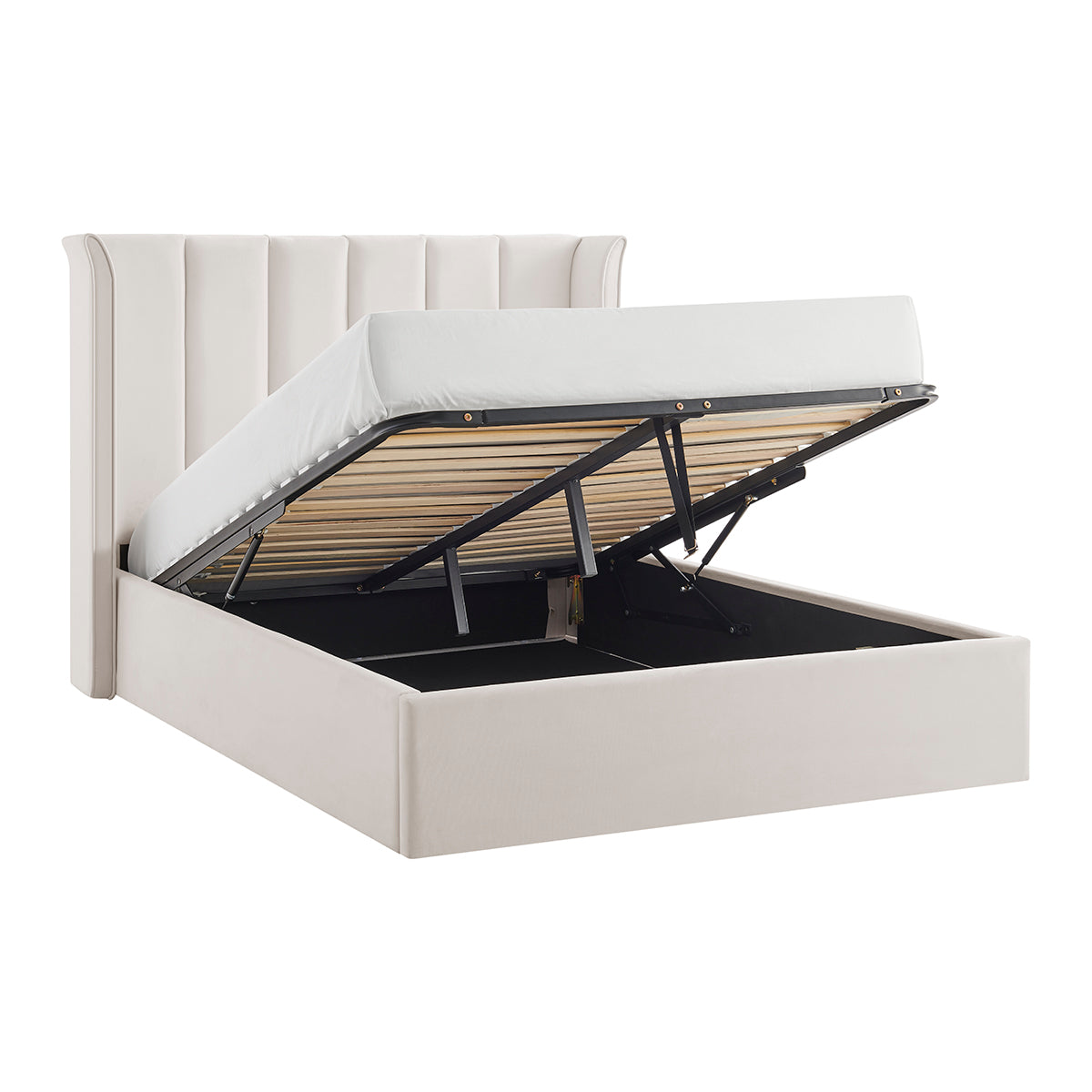 Valehaven Winged Velvet Ottoman Bed in Natural – product view 15