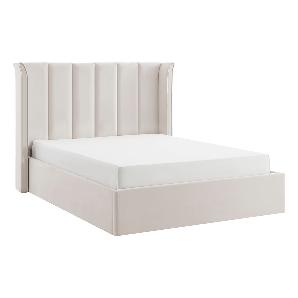 Valehaven Winged Velvet Ottoman Bed in Natural – product view 16