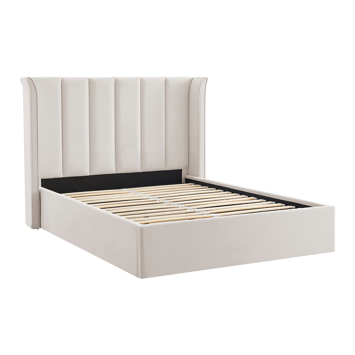 Valehaven Winged Velvet Ottoman Bed in Natural – product view 17