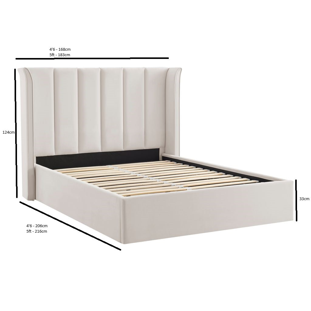 Valehaven Winged Velvet Ottoman Bed in Natural – product view 18