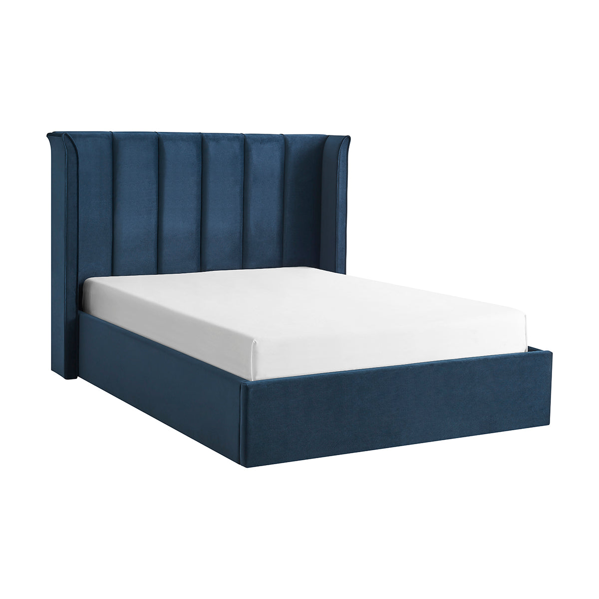 Valehaven Winged Velvet Ottoman Bed in Navy Blue – product view 25