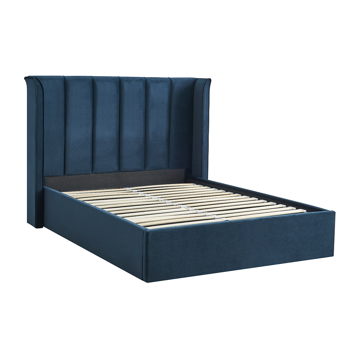 Valehaven Winged Velvet Ottoman Bed in Navy Blue – product view 26