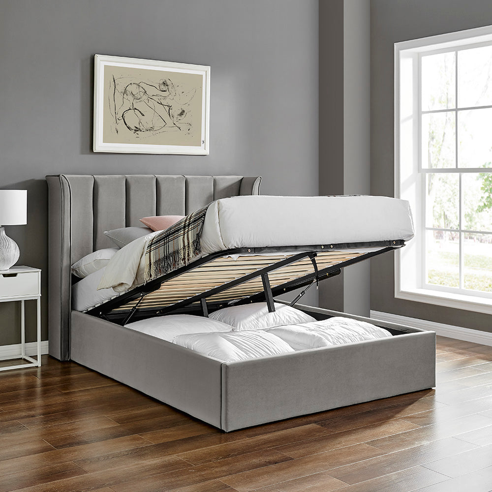 Valehaven Winged Velvet Ottoman Bed in Silver – product view 28