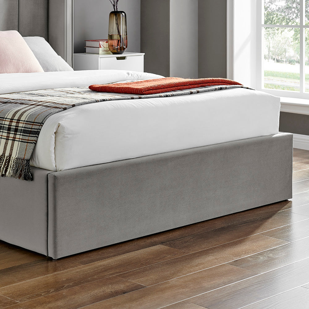 Valehaven Winged Velvet Ottoman Bed in Silver – product view 32