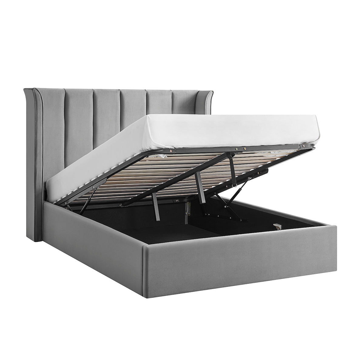 Valehaven Winged Velvet Ottoman Bed in Silver – product view 33