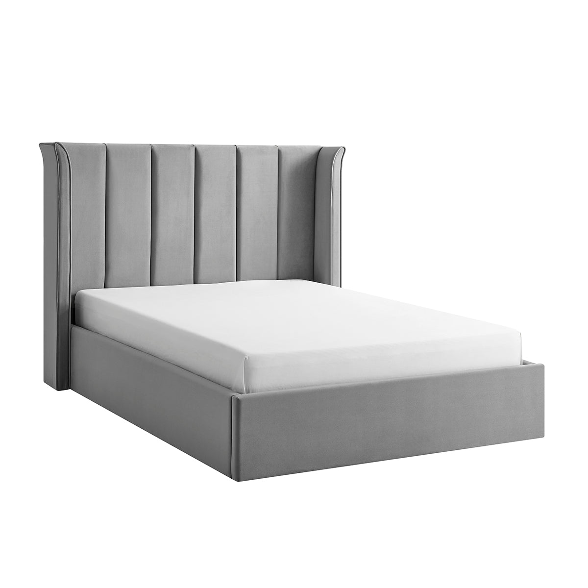 Valehaven Winged Velvet Ottoman Bed in Silver – product view 34
