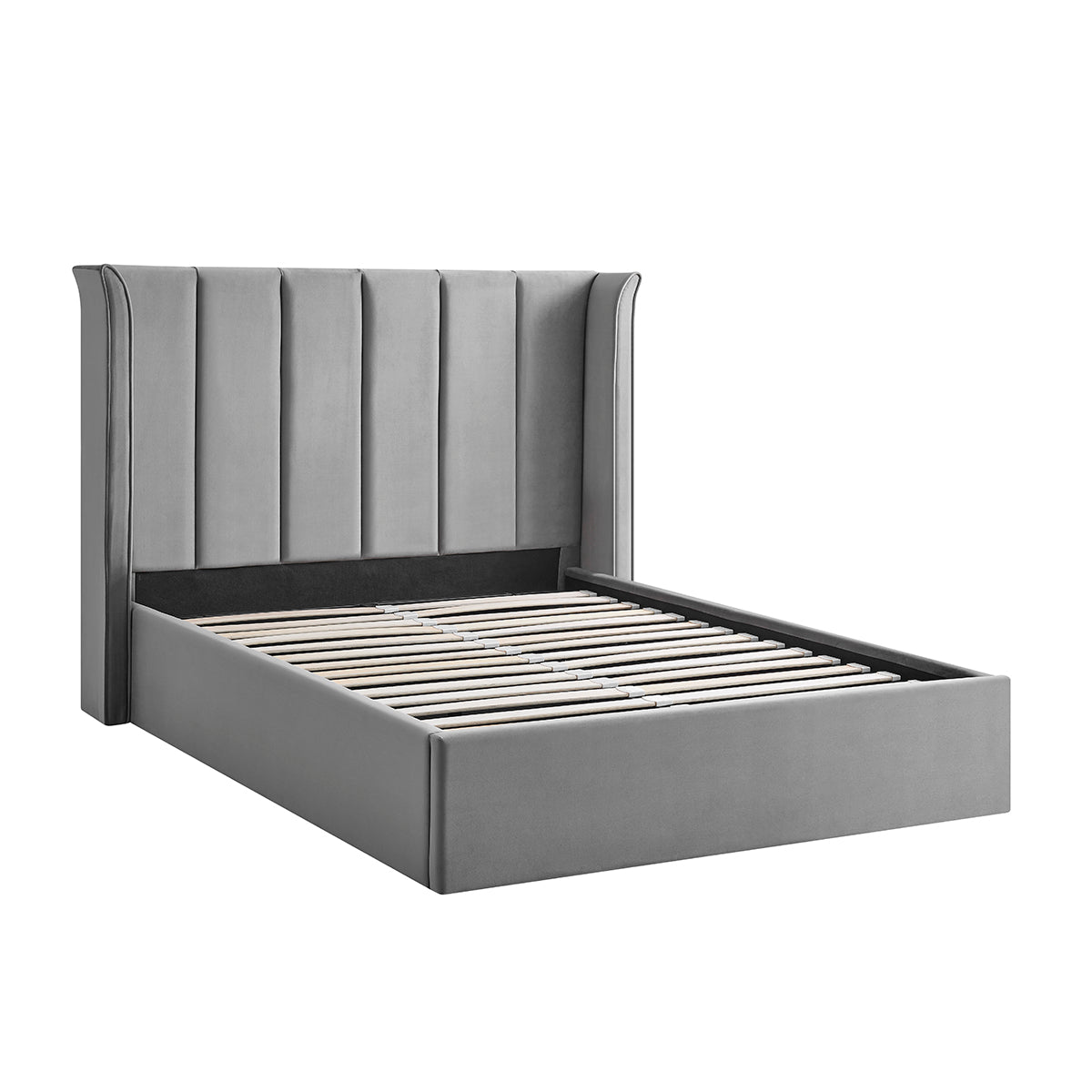 Valehaven Winged Velvet Ottoman Bed in Silver – product view 35