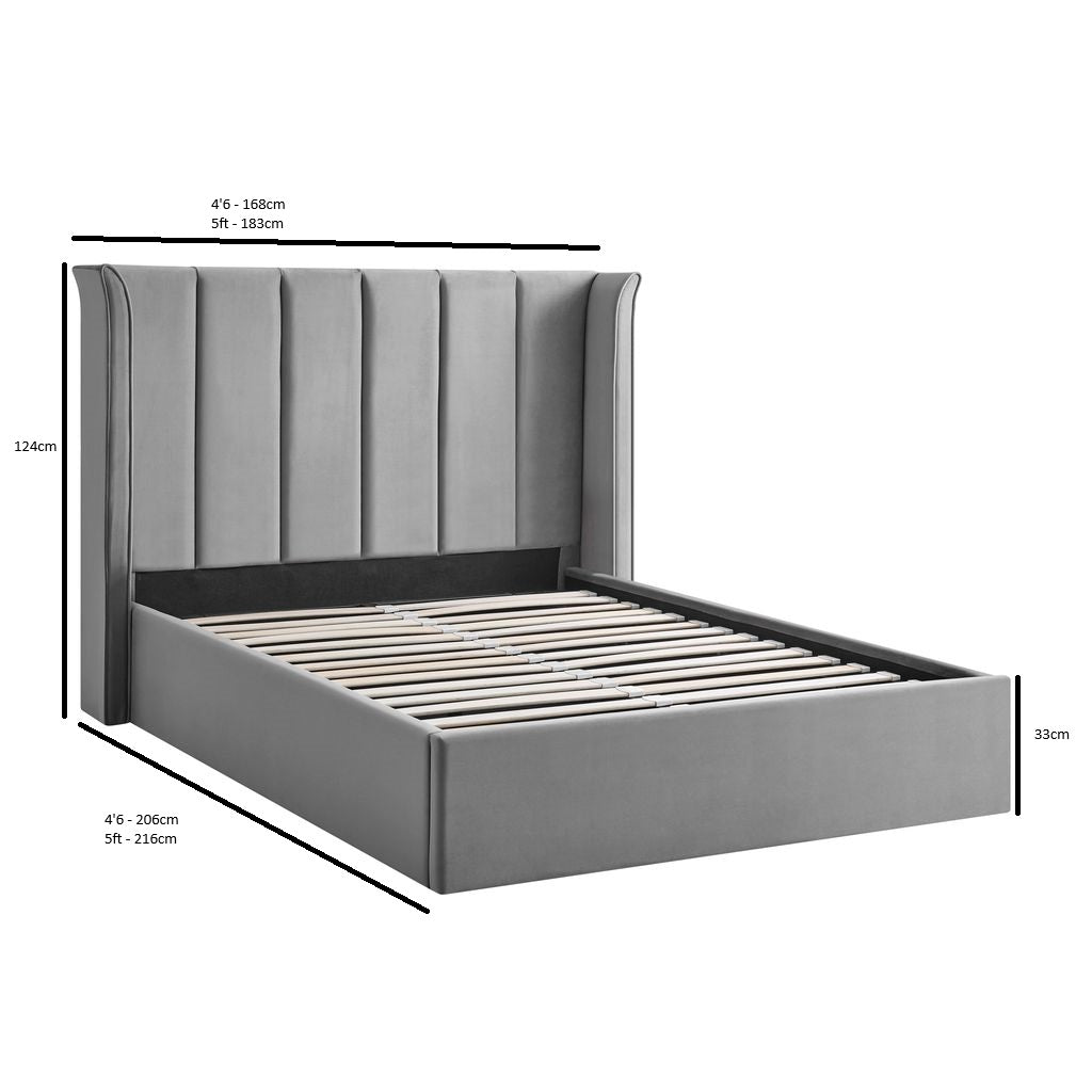 Valehaven Winged Velvet Ottoman Bed in Silver – product view 36