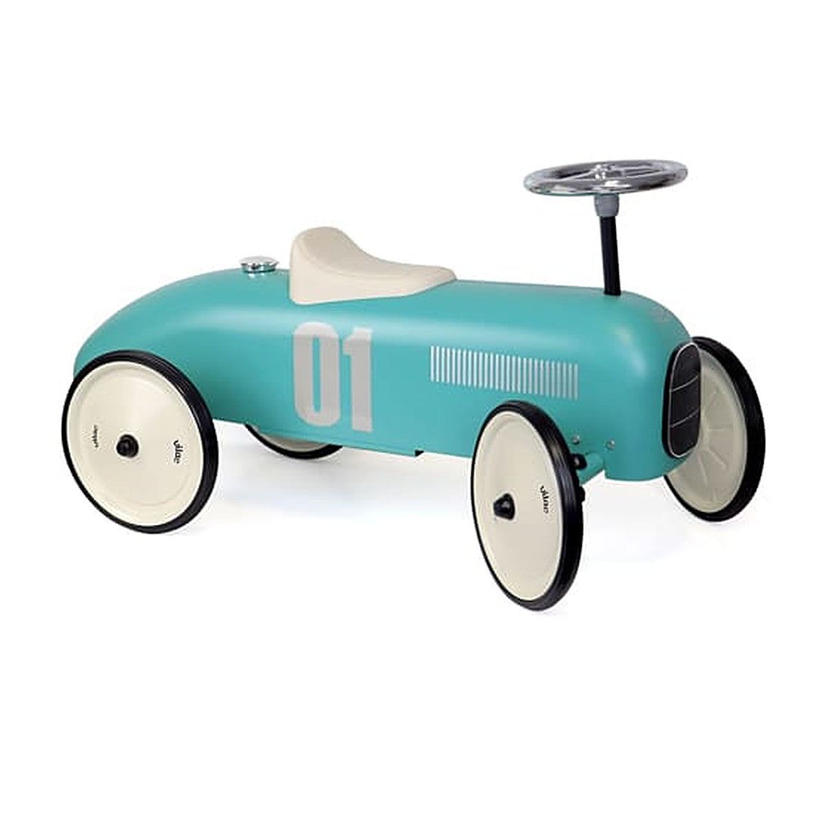 Vilac vintage metal ride-on car in Aqua