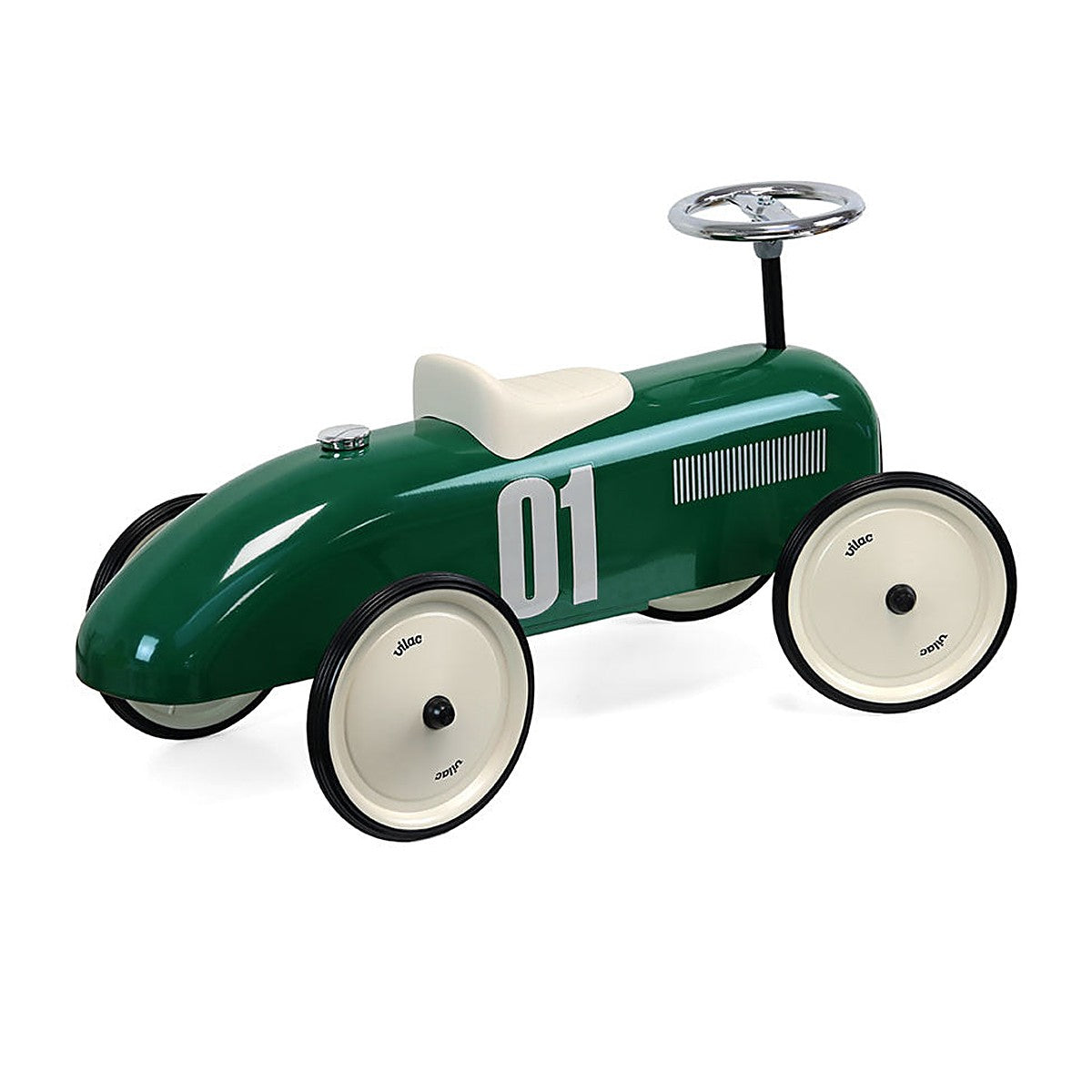 Vilac vintage metal ride-on car in British Racing Green
