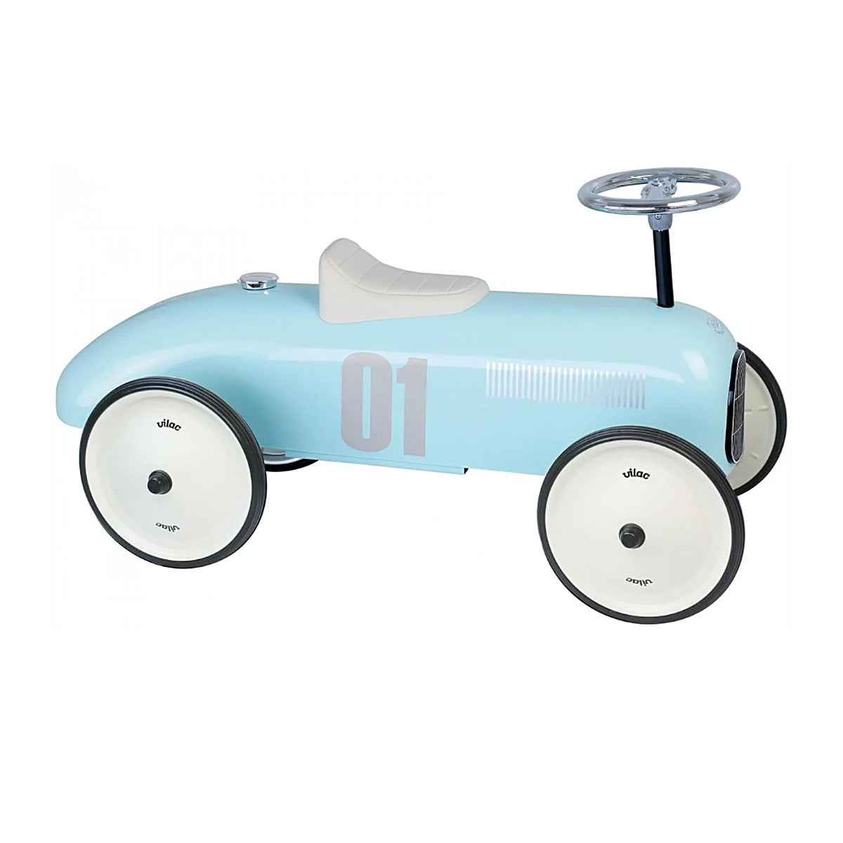 Vilac vintage metal ride-on car in Light Blue