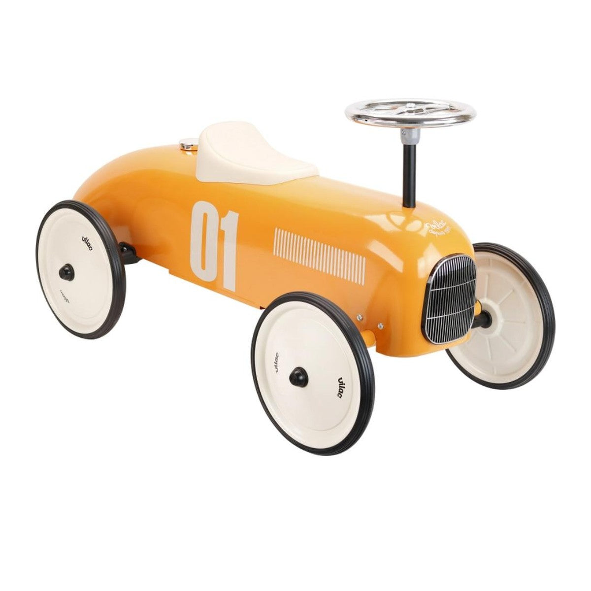 Vilac vintage metal ride-on car in Orange