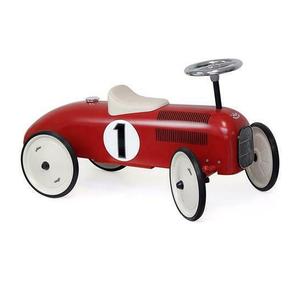 Vilac vintage metal ride-on car in Red and Cream