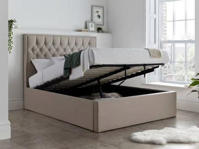 Wilson Oatmeal Fabric Ottoman Bed - Double - Hover