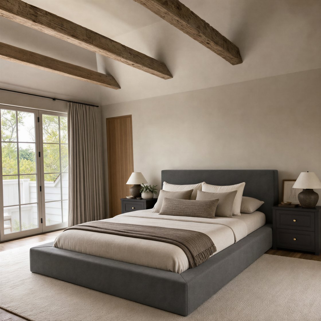 Windermere upholstered bed with wide base