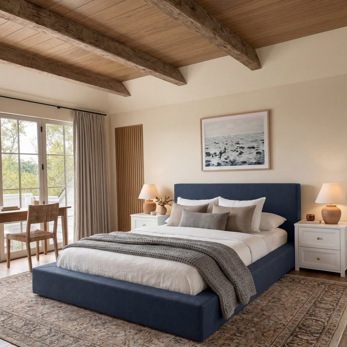 Windermere upholstered bed with wide base