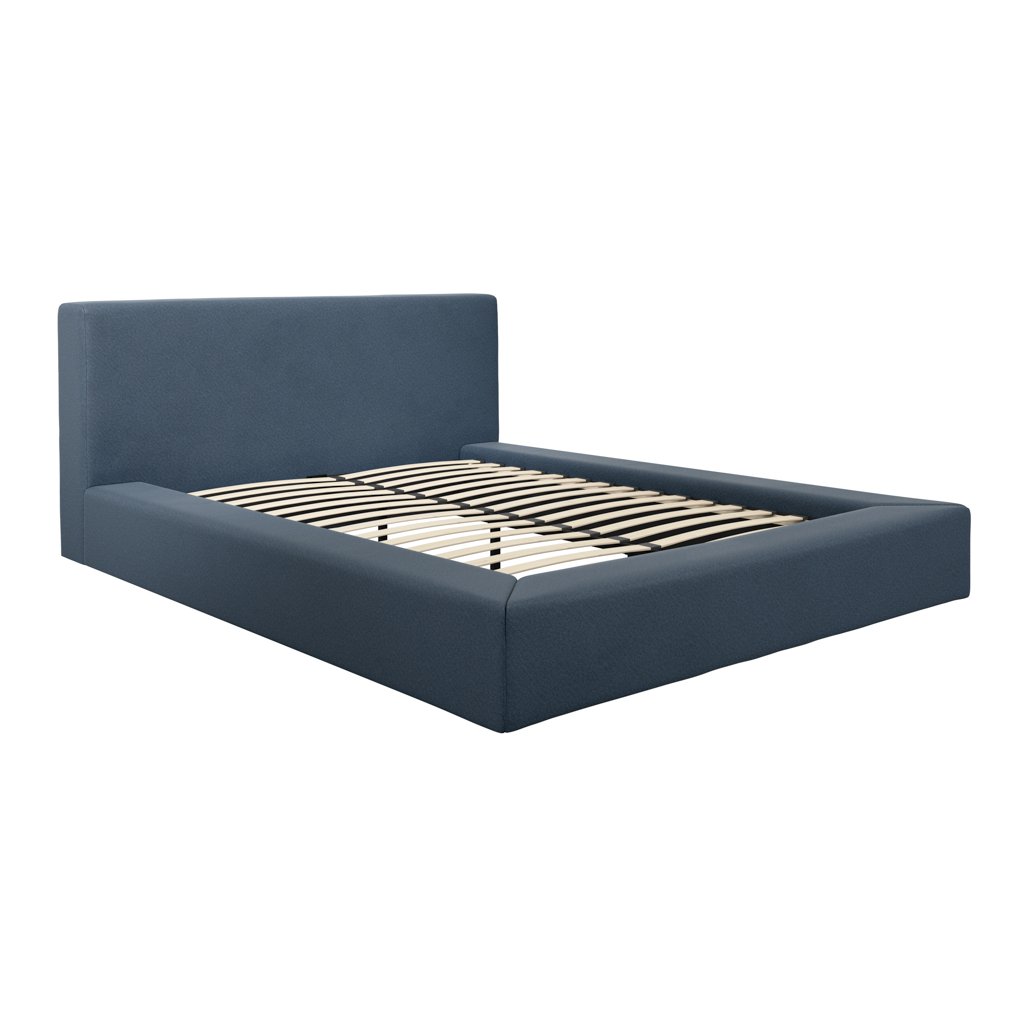 Windermere upholstered bed with wide base in Ink Blue