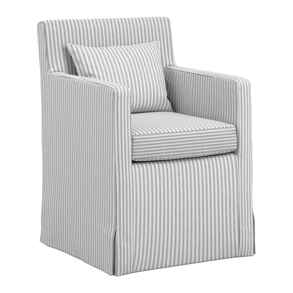Woodstock skirted dining chair with arms in Grey Stripe