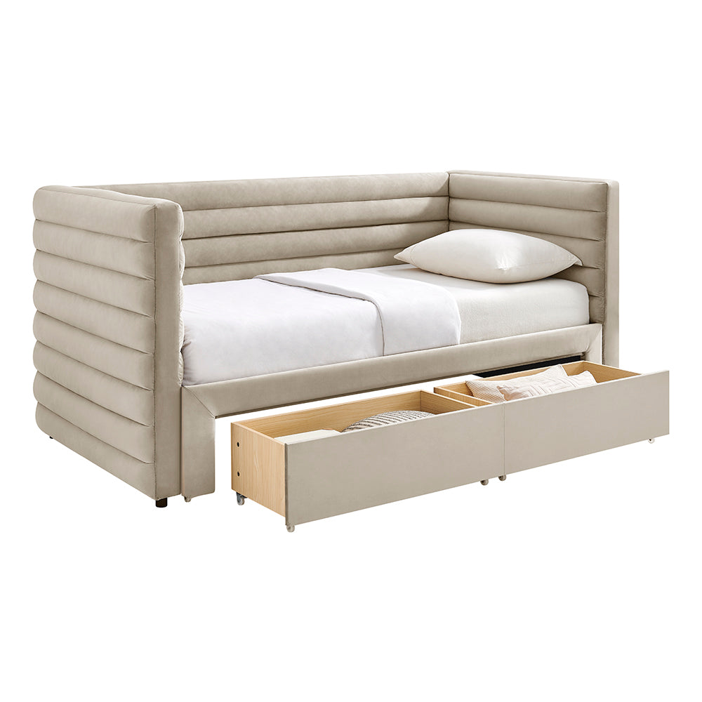 Elowen Velvet Daybed with Two Storage Drawers in Taupe – product view 15