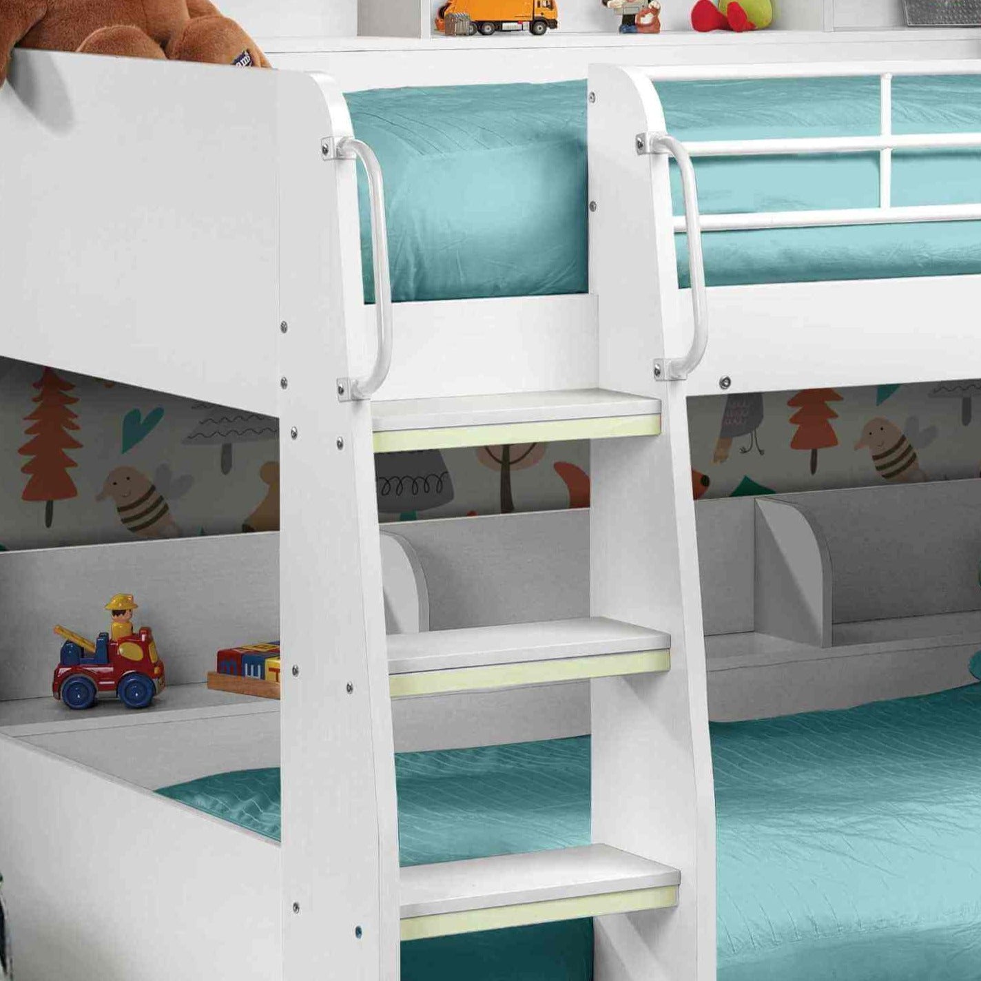 Julian Bowen White Domino Bunk Bed ladder handles and glow in the dark steps