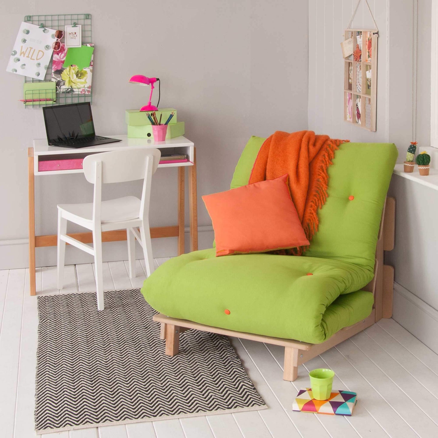 Ella Classic Beech High Sleeper Green Futon Chair Bed