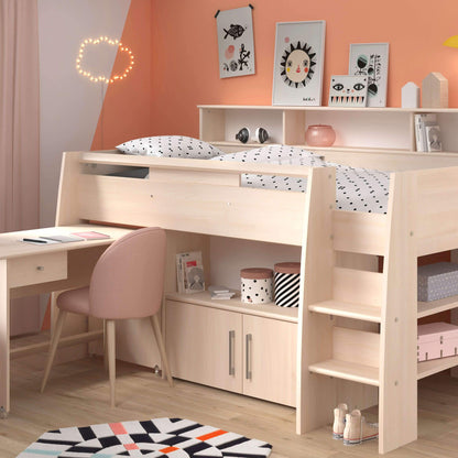 Mid Sleeper Bed with Pull Out Desk Cupboard & Shelves Desk Open Girls