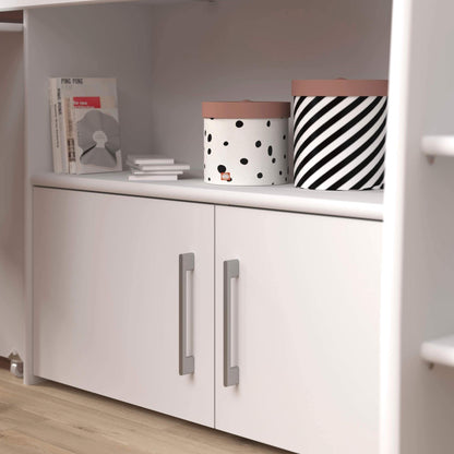 Kurt Mid Sleeper Bed with Pull Out Desk Cupboard & Shelves White Cupboard