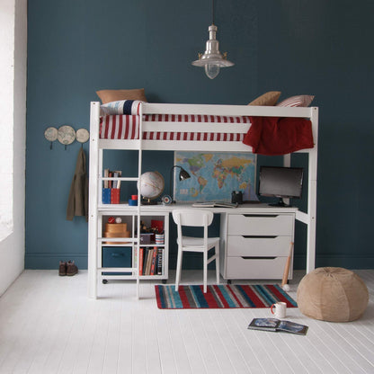 Ivy Classic Beech High Sleeper with Full Length Desk Storage Drawers Boys Room