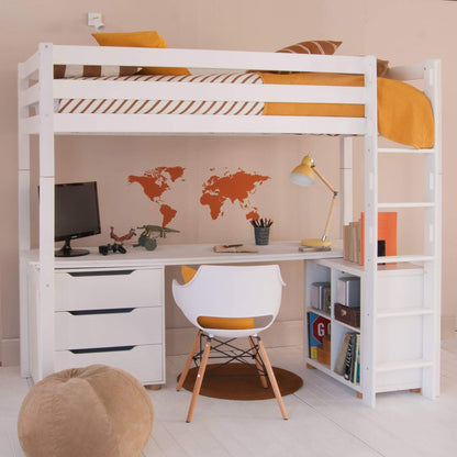 Ivy Classic Beech High Sleeper with Full Length Desk Storage Drawers Orange