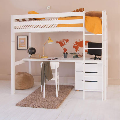 Ivy Classic Beech High Sleeper with Full Length Desk Drawers Orange Side