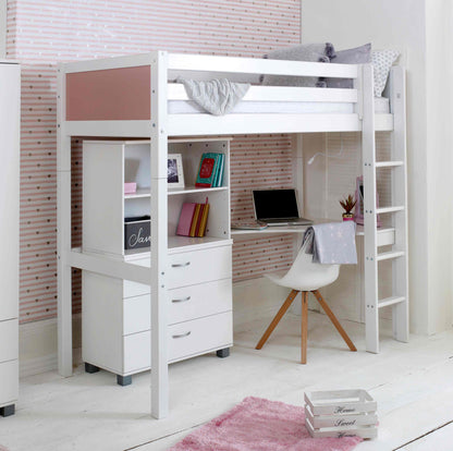 Jens Nordic High Sleeper Bed with Desk & Storage Rose Ends