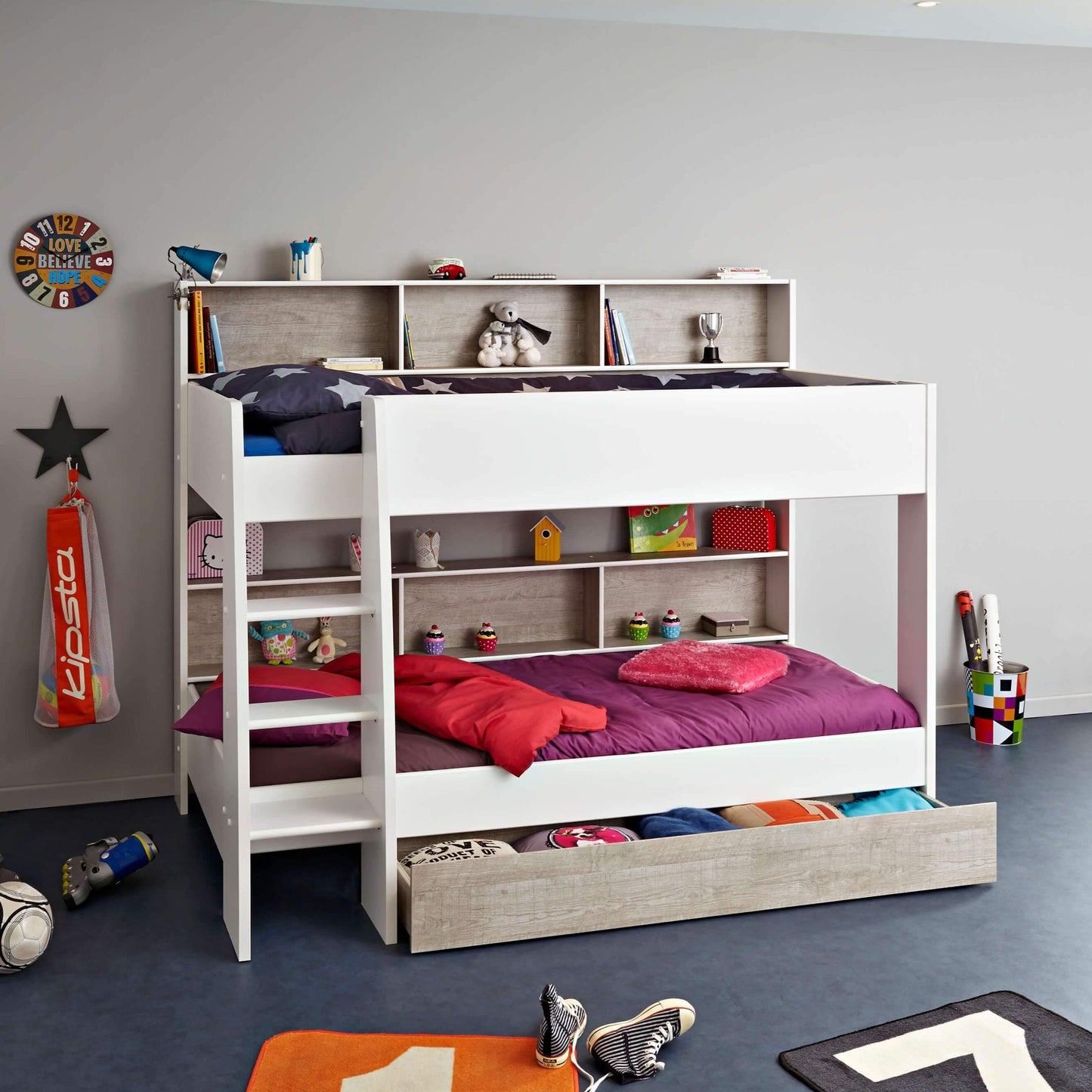 Tam Tam White Bunk Bed Grey With Drawers